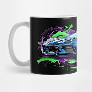 Blue C8 Supercar Racecar Muscle Car Sportscar Green Purple Splash C8 Mug